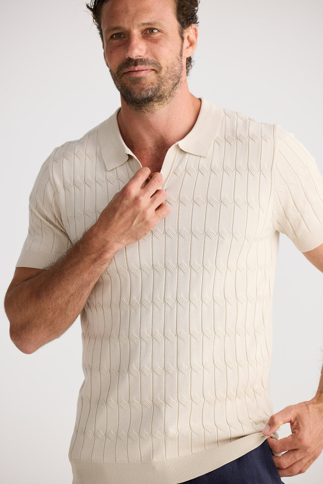 Flynn Knit SS Polo - Oatmeal