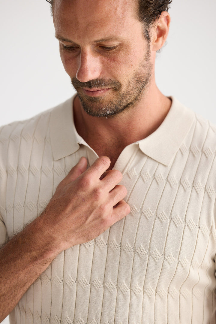 Flynn Knit SS Polo - Oatmeal