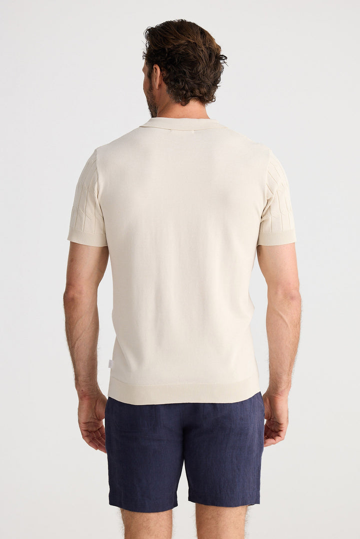 Flynn Knit SS Polo - Oatmeal