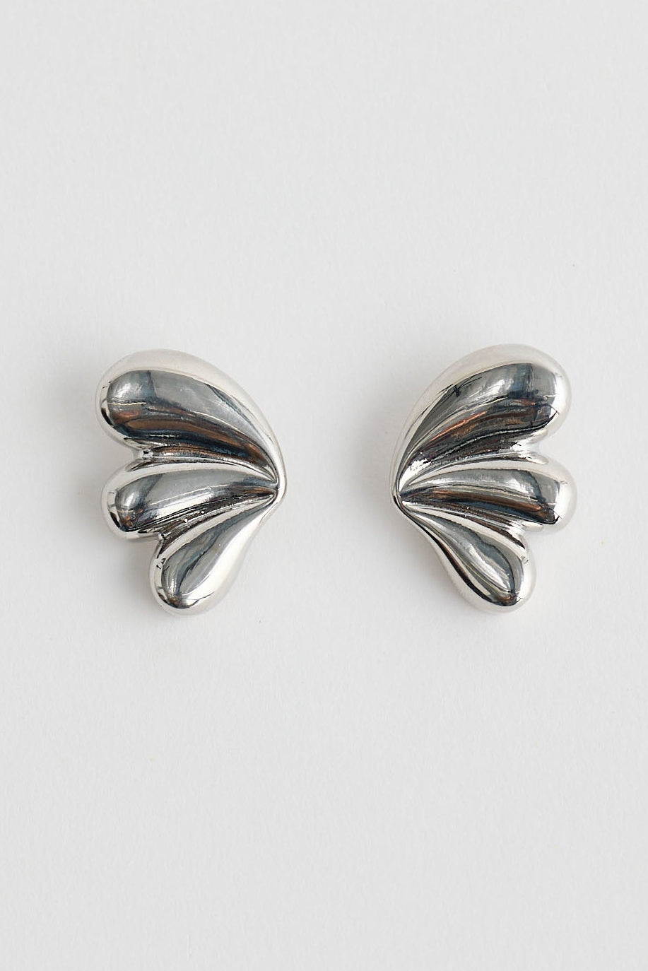 Close-up of silver taylor earrings earrings on white background.