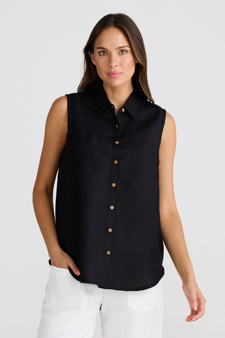 Bazzar Top - Black Linen Blend