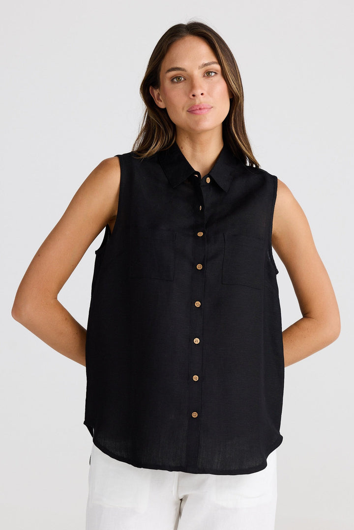 Bazzar Top - Black Linen Blend