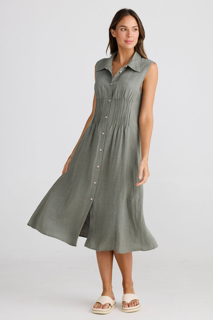 Florentine Dress - Pistachio Linen