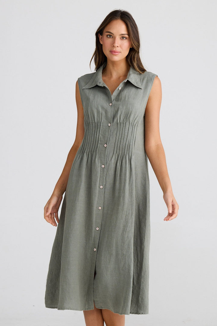 Florentine Dress - Pistachio Linen