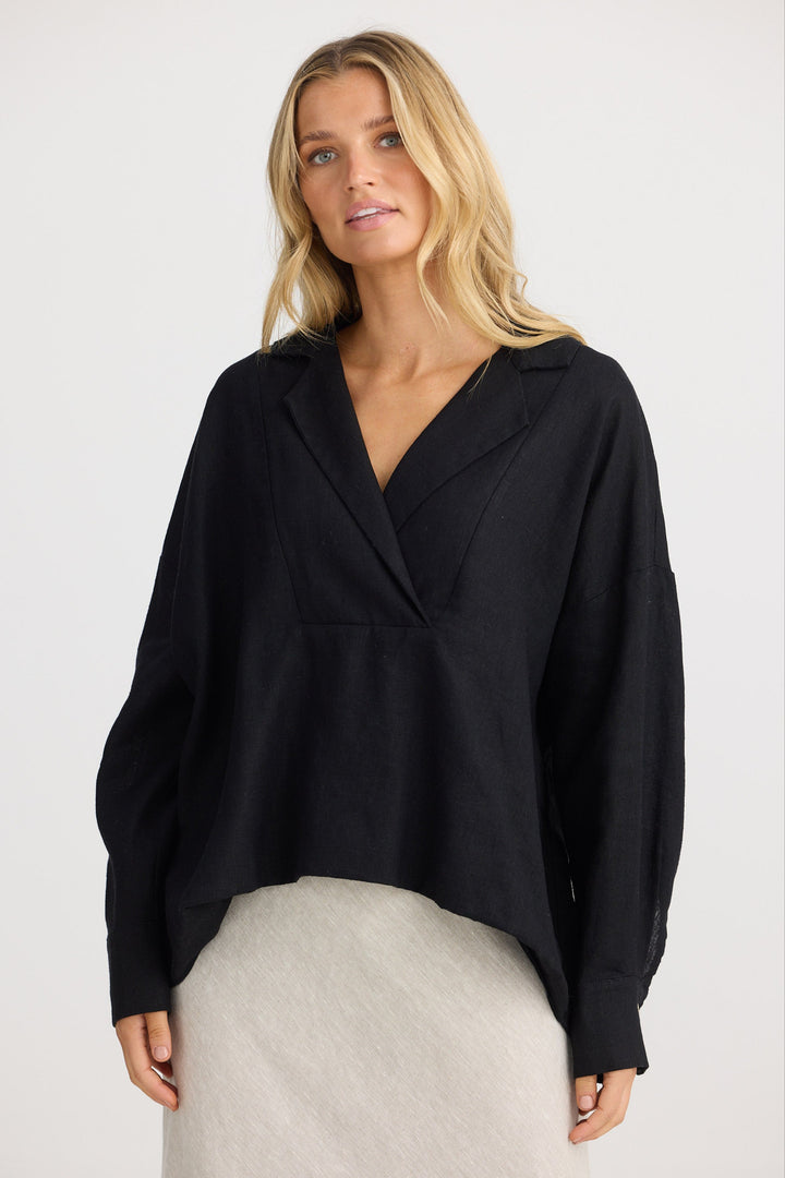 Peru Blouse - Black Linen