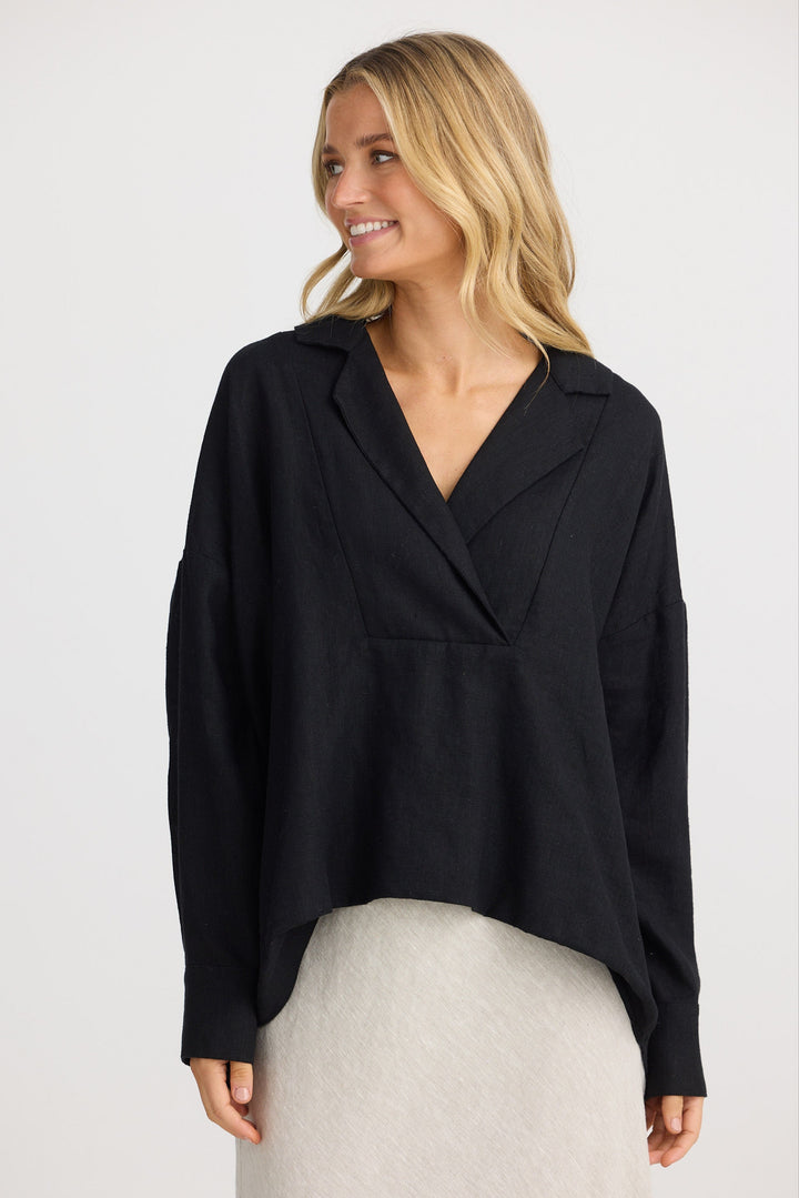 Peru Blouse - Black Linen