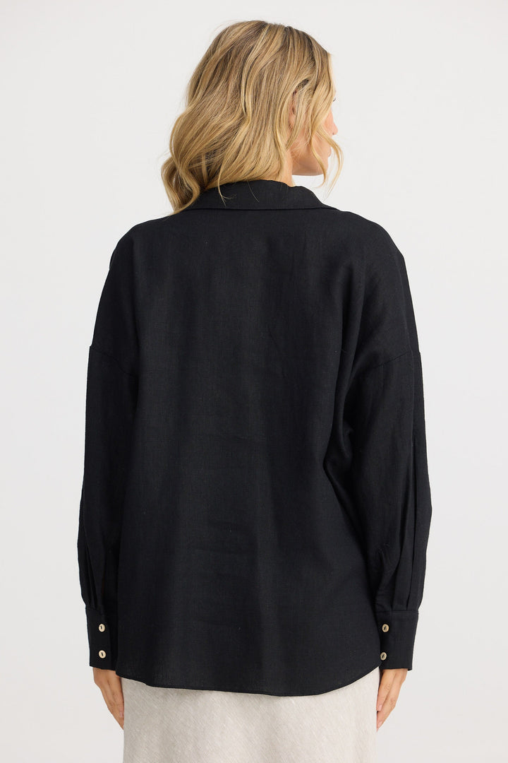 Peru Blouse - Black Linen