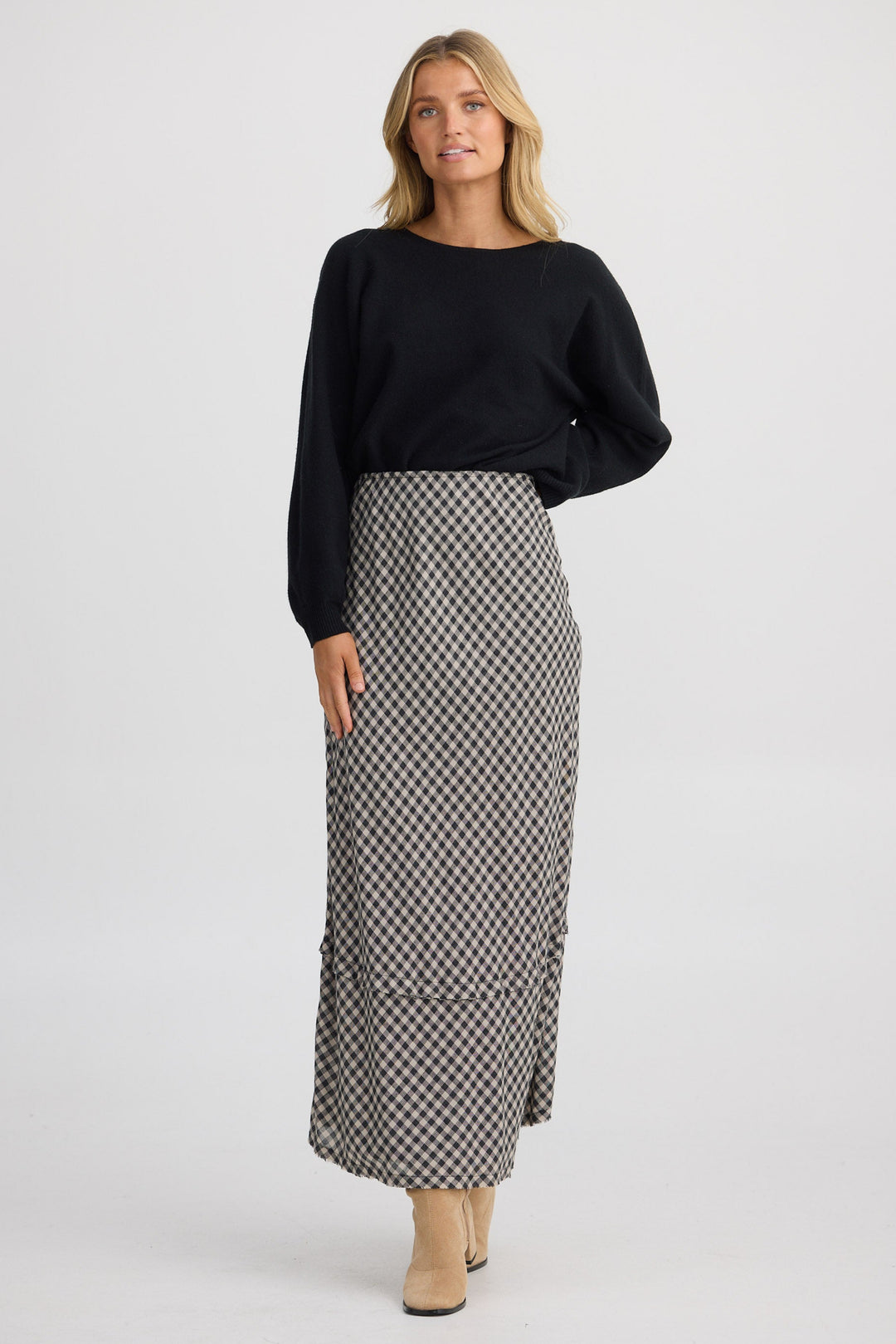 Pisa Skirt - Natural W Black Check