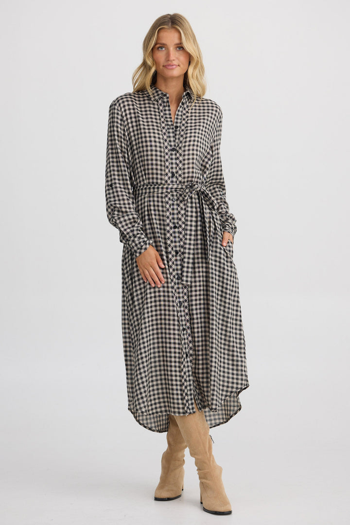 Cadiz Shirt Dress - Natural W Black Check