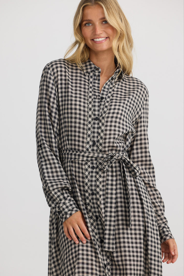 Cadiz Shirt Dress - Natural W Black Check