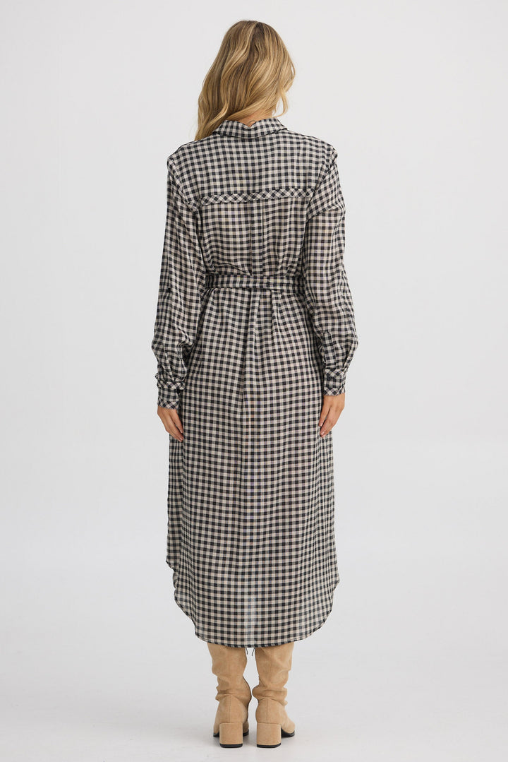 Cadiz Shirt Dress - Natural W Black Check