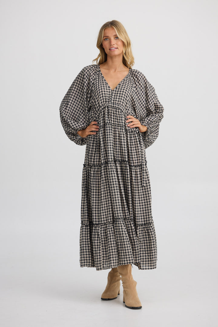 Wing and a Prayer Maxi Dress - Natural W Black Check