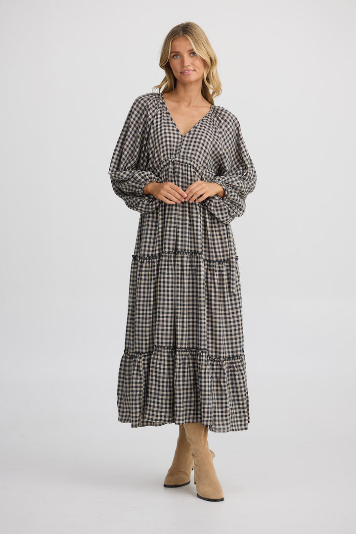Wing and a Prayer Maxi Dress - Natural W Black Check