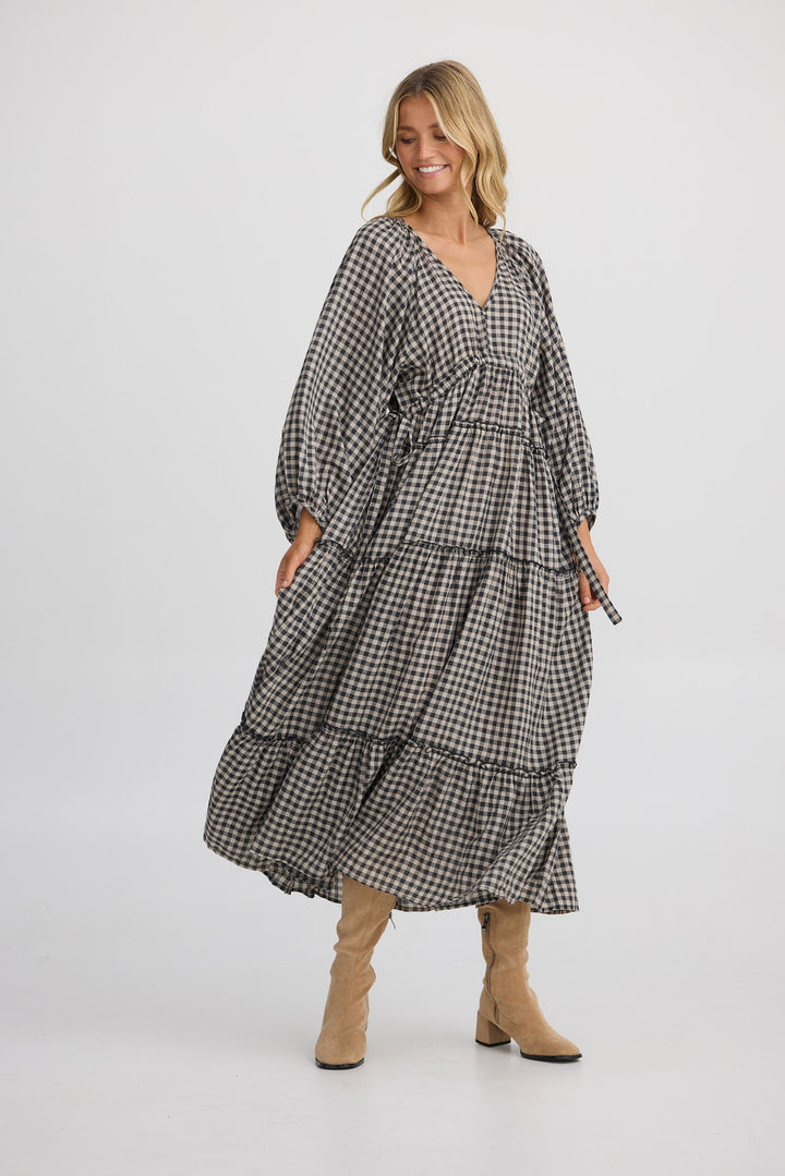 Wing and a Prayer Maxi Dress - Natural W Black Check