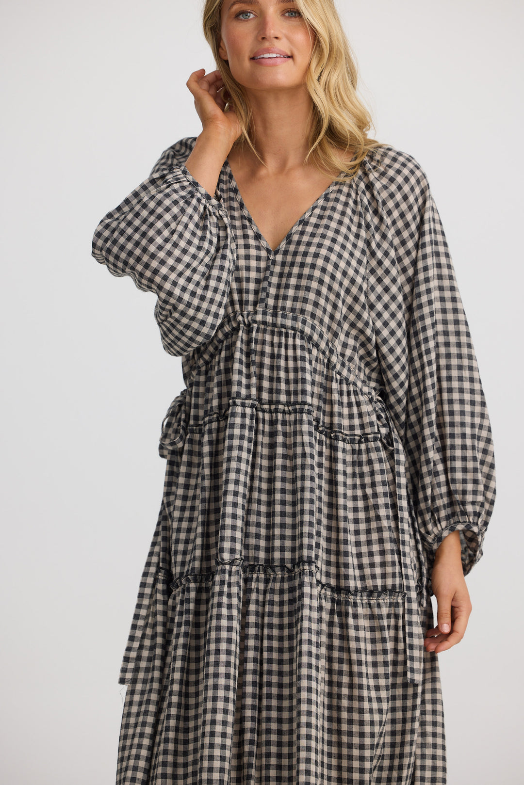 Wing and a Prayer Maxi Dress - Natural W Black Check