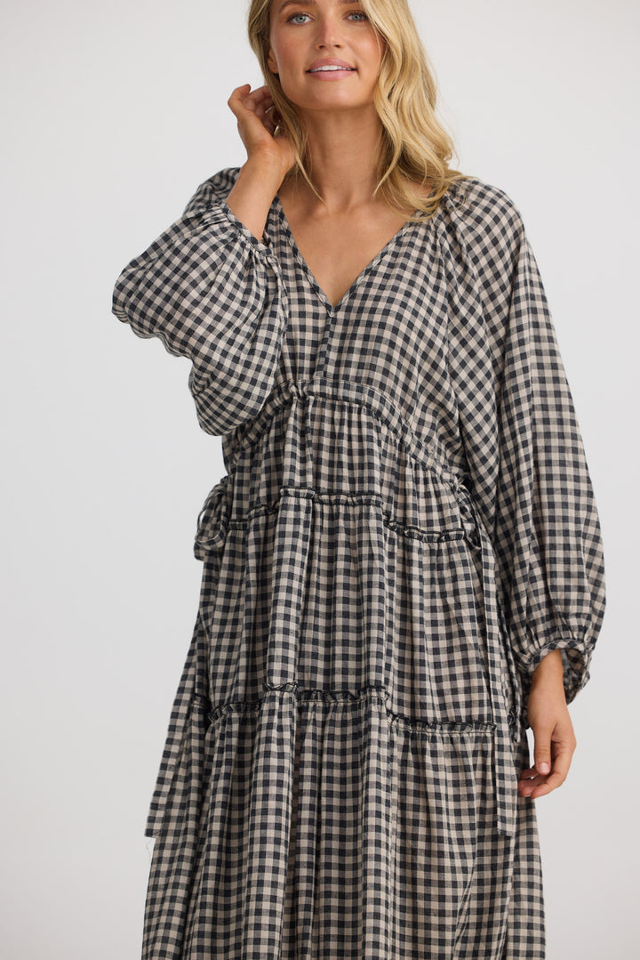 Wing and a Prayer Maxi Dress - Natural W Black Check