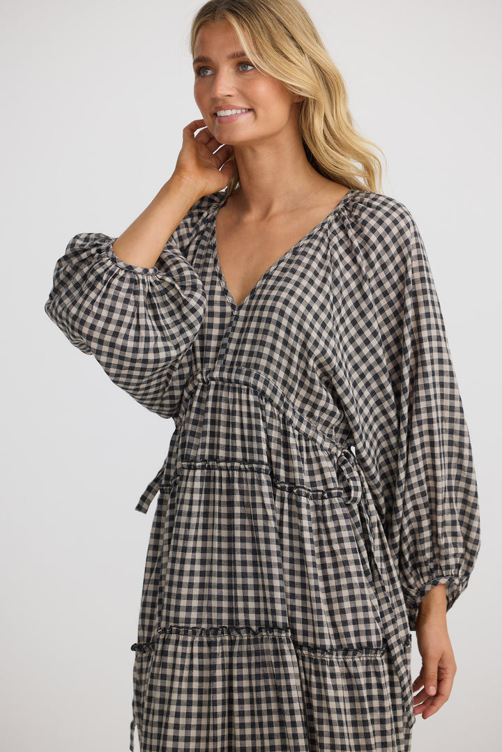Wing and a Prayer Maxi Dress - Natural W Black Check