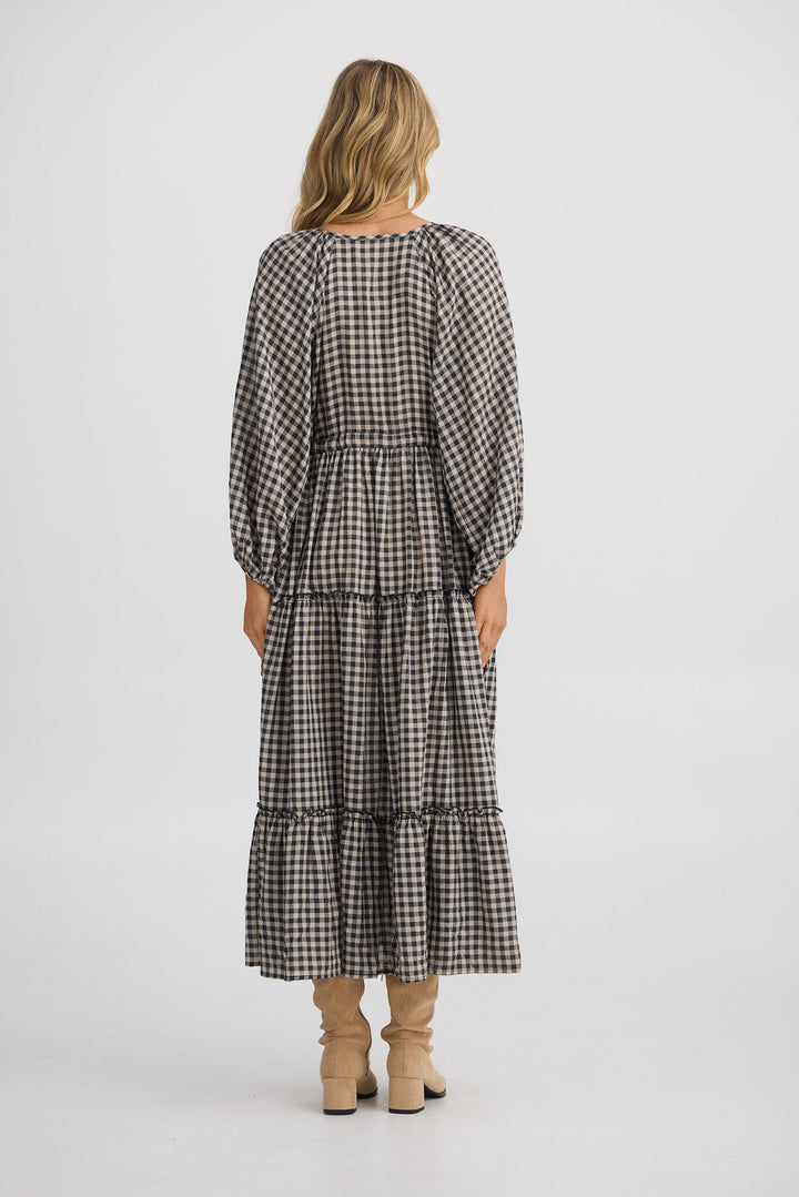 Wing and a Prayer Maxi Dress - Natural W Black Check