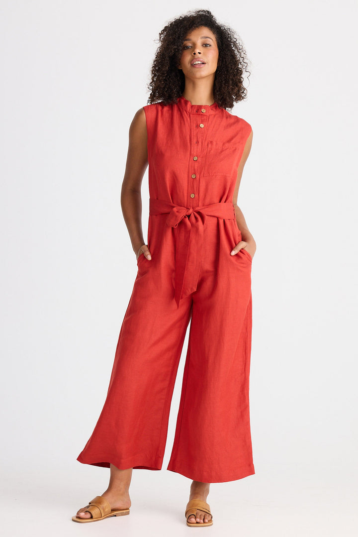 Isola Jumpsuit - Cherry Linen Blend