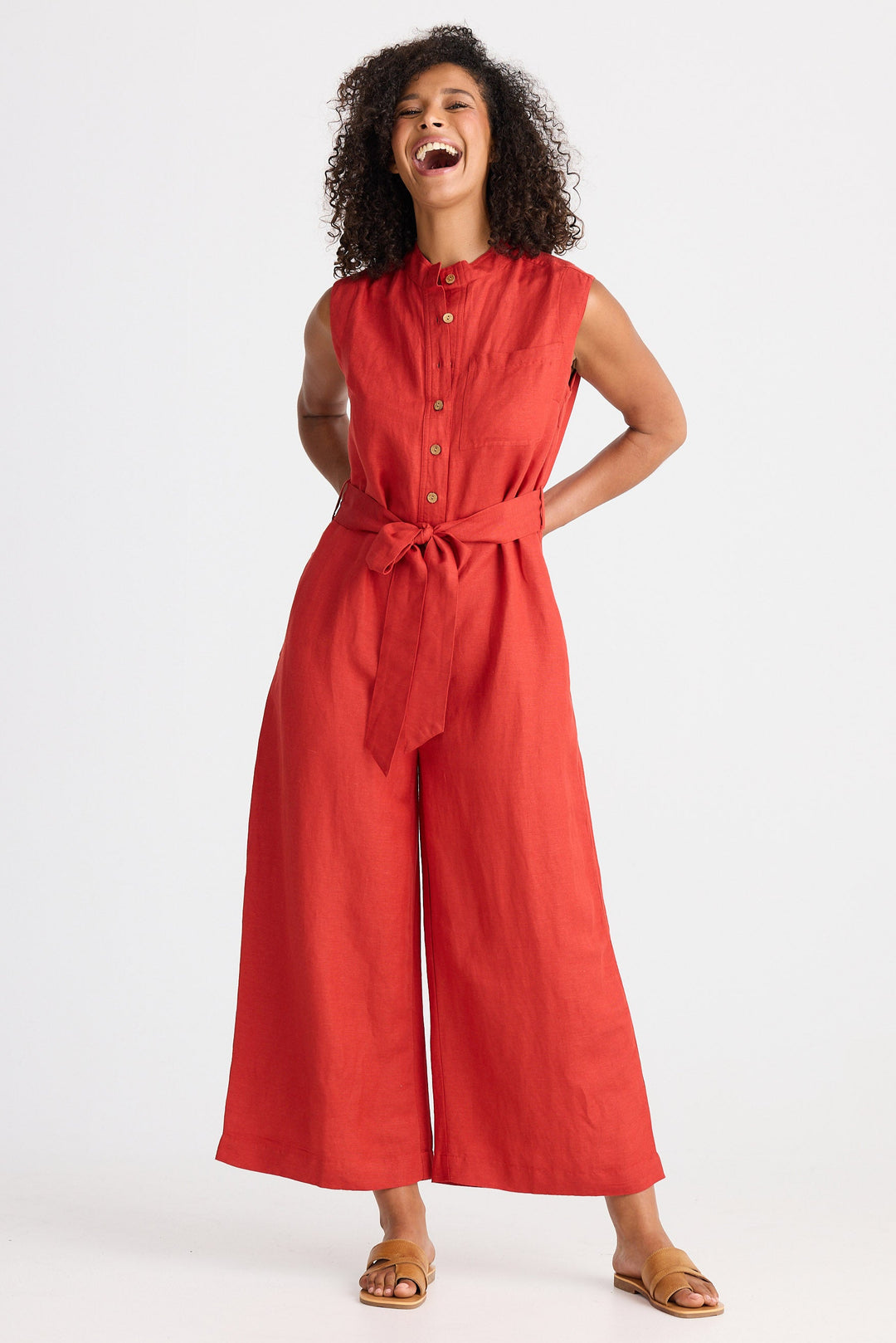 Isola Jumpsuit - Cherry Linen Blend