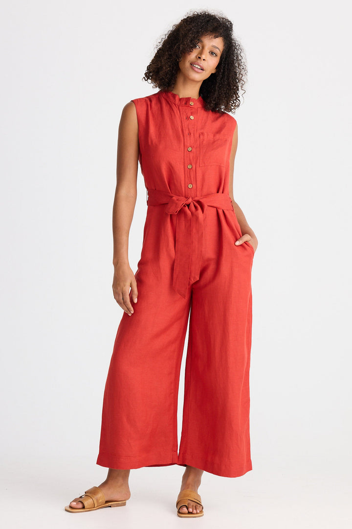 Isola Jumpsuit - Cherry Linen Blend