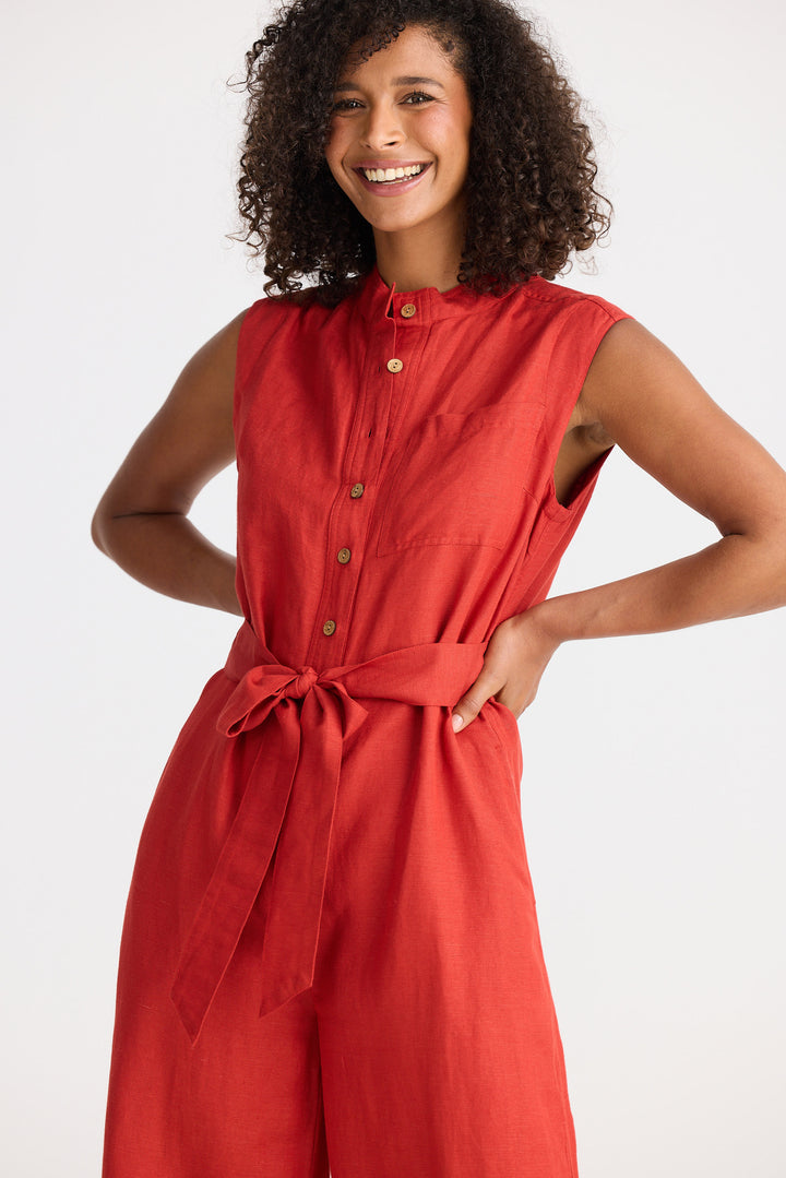 Isola Jumpsuit - Cherry Linen Blend