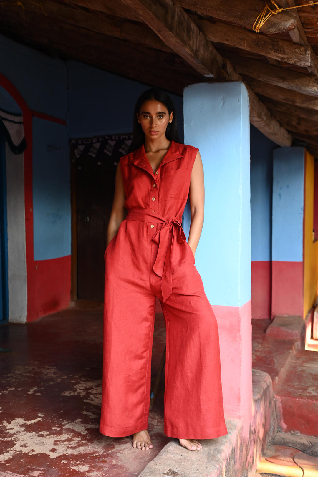 Isola Jumpsuit - Cherry Linen Blend