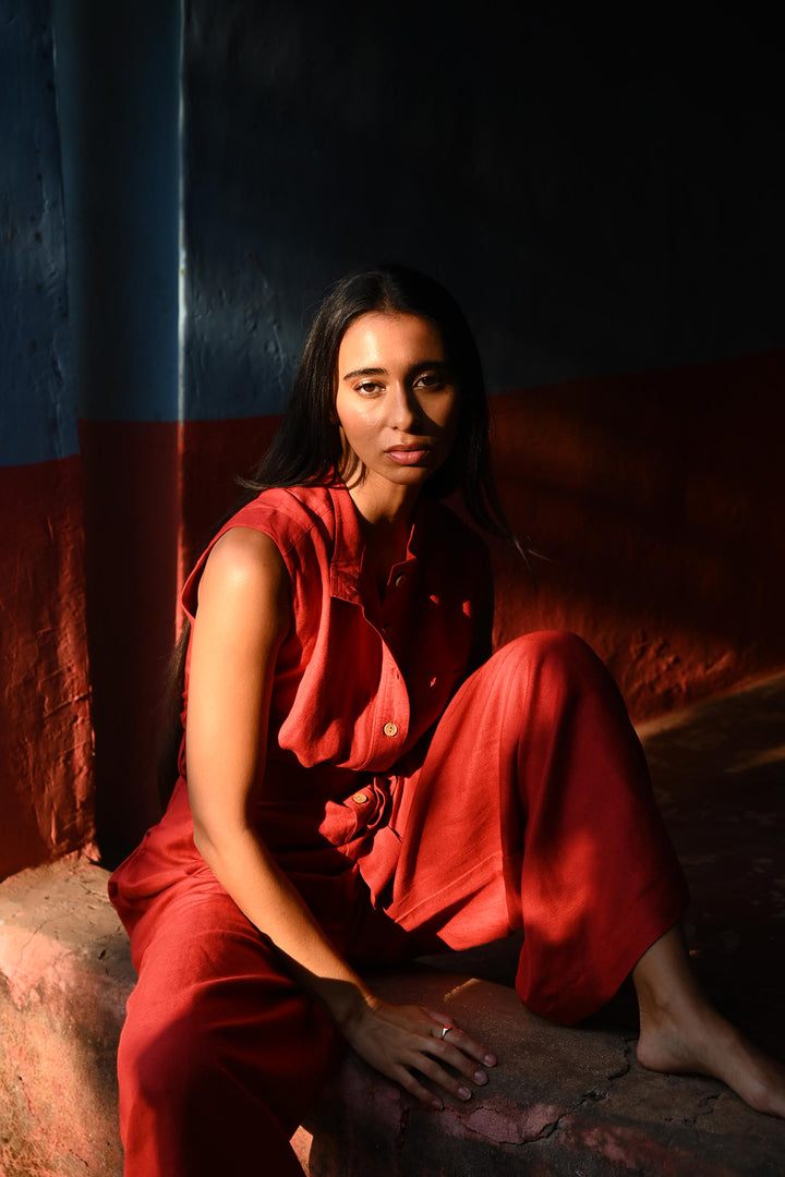 Isola Jumpsuit - Cherry Linen Blend