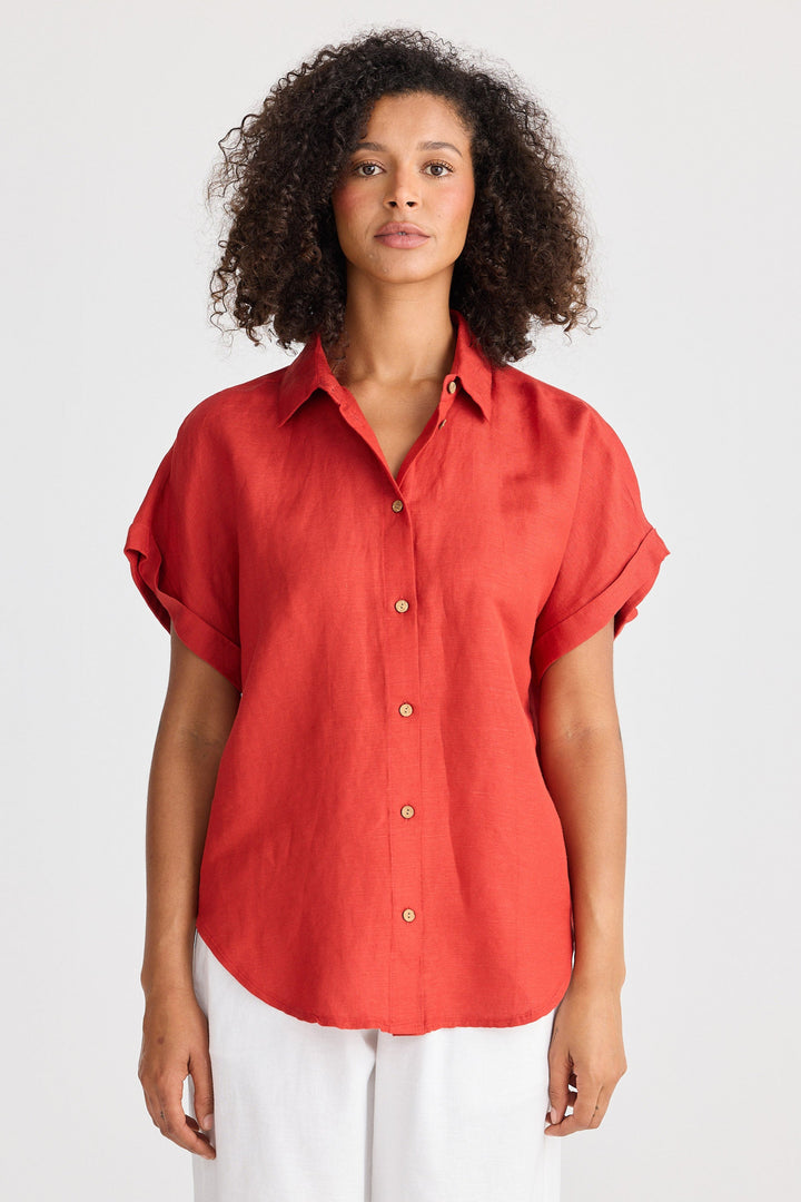 Dune Shirt - Cherry Linen Blend
