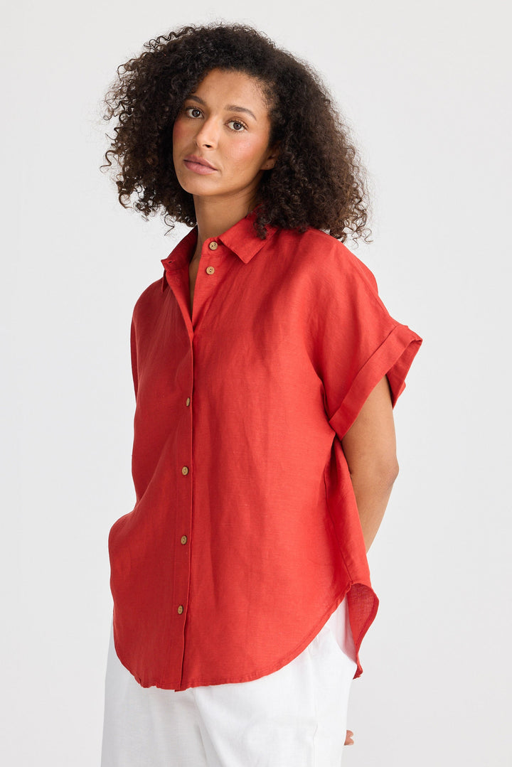 Dune Shirt - Cherry Linen Blend
