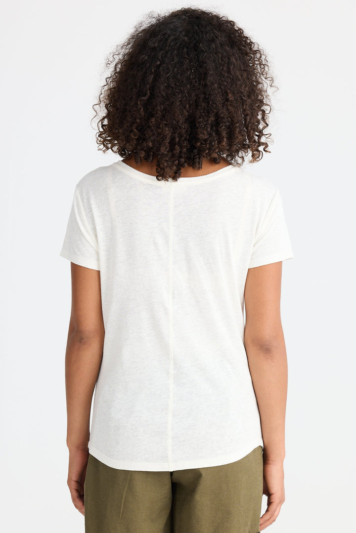 Person wearing a white t-shirt and green shorts on a plain background