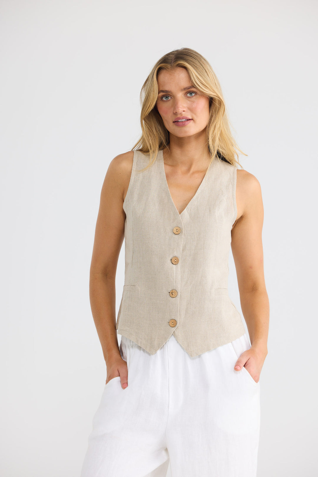 Britta Vest in Natural Linen — additional view.