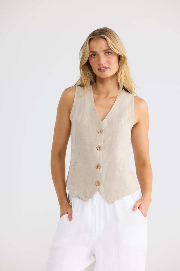 Britta Vest in Natural Linen — additional view.