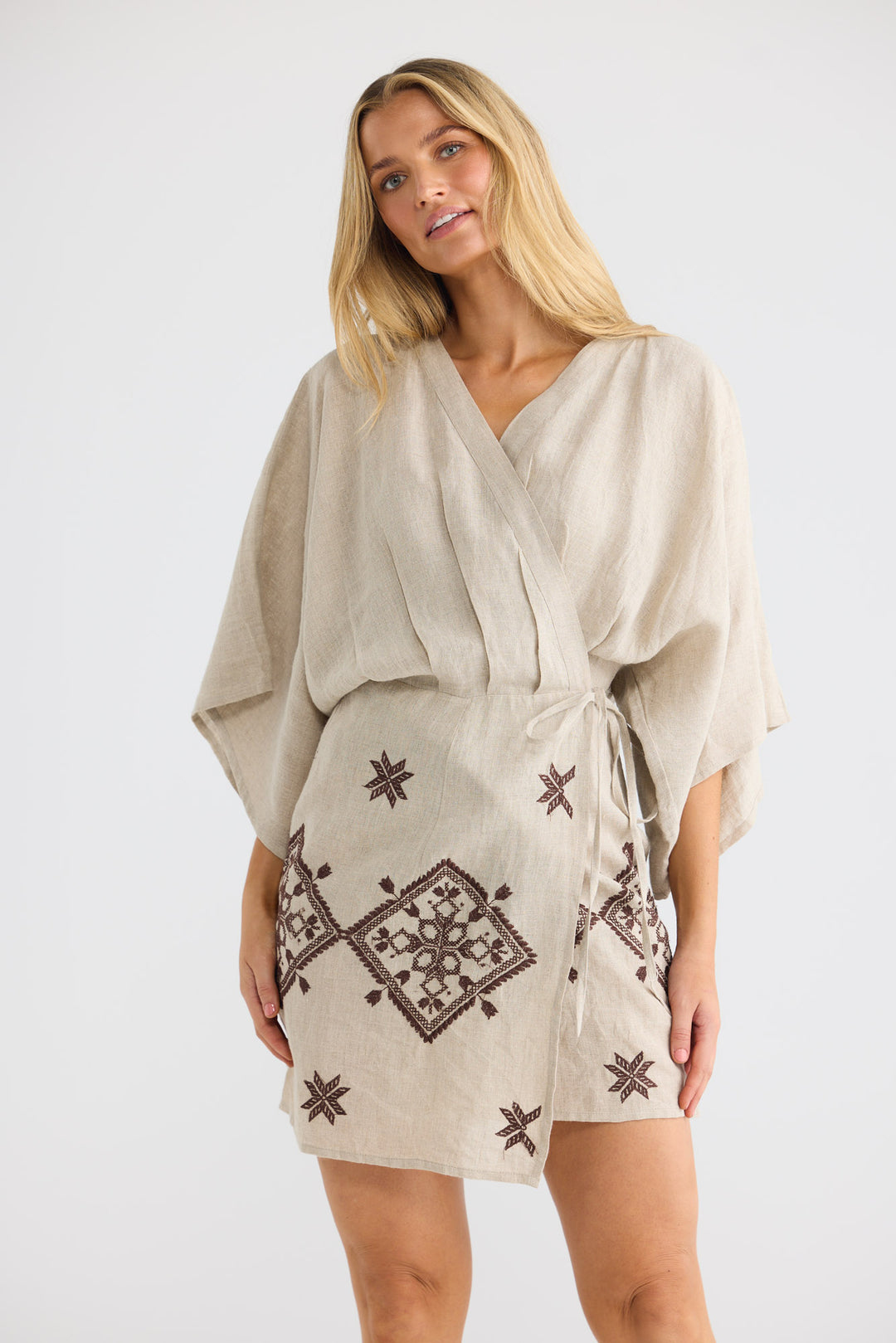 Jeanne Wrap Dress in Natural Linen — additional view 3.