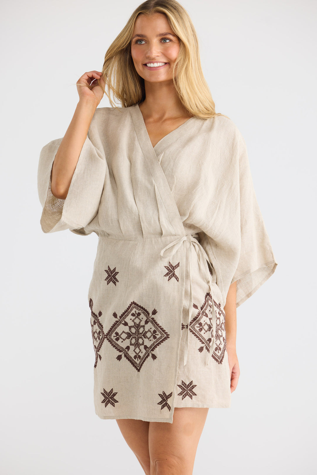 Jeanne Wrap Dress in Natural Linen — additional view 2.
