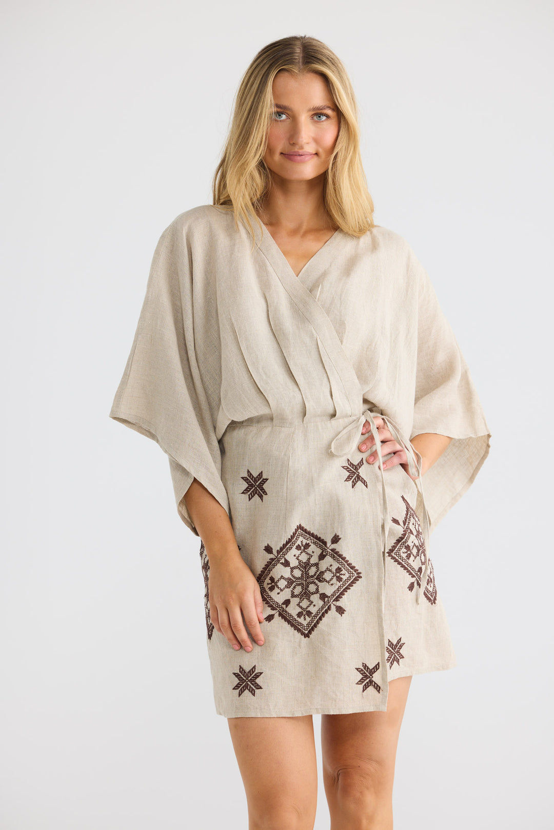 Jeanne Wrap Dress in Natural Linen — additional view.