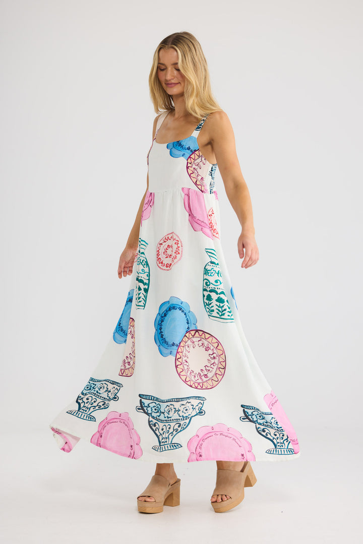 Britta Dress in Perfect French with wide adjustable straps.