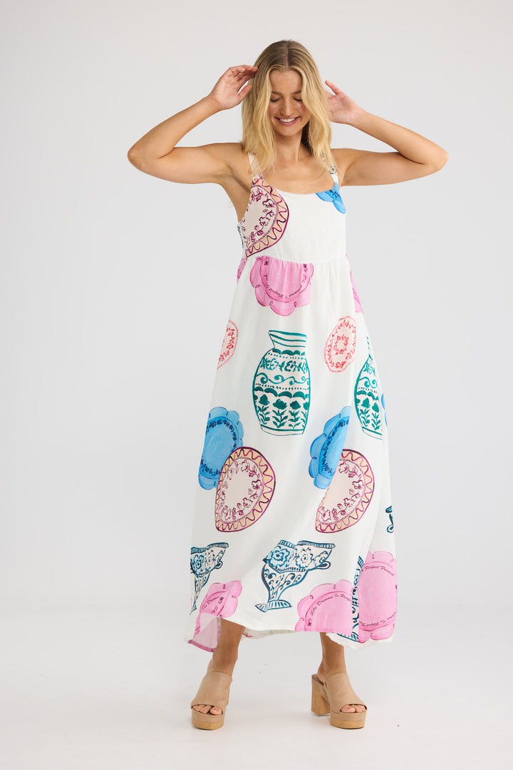 Britta Dress in Perfect French with a square neckline.