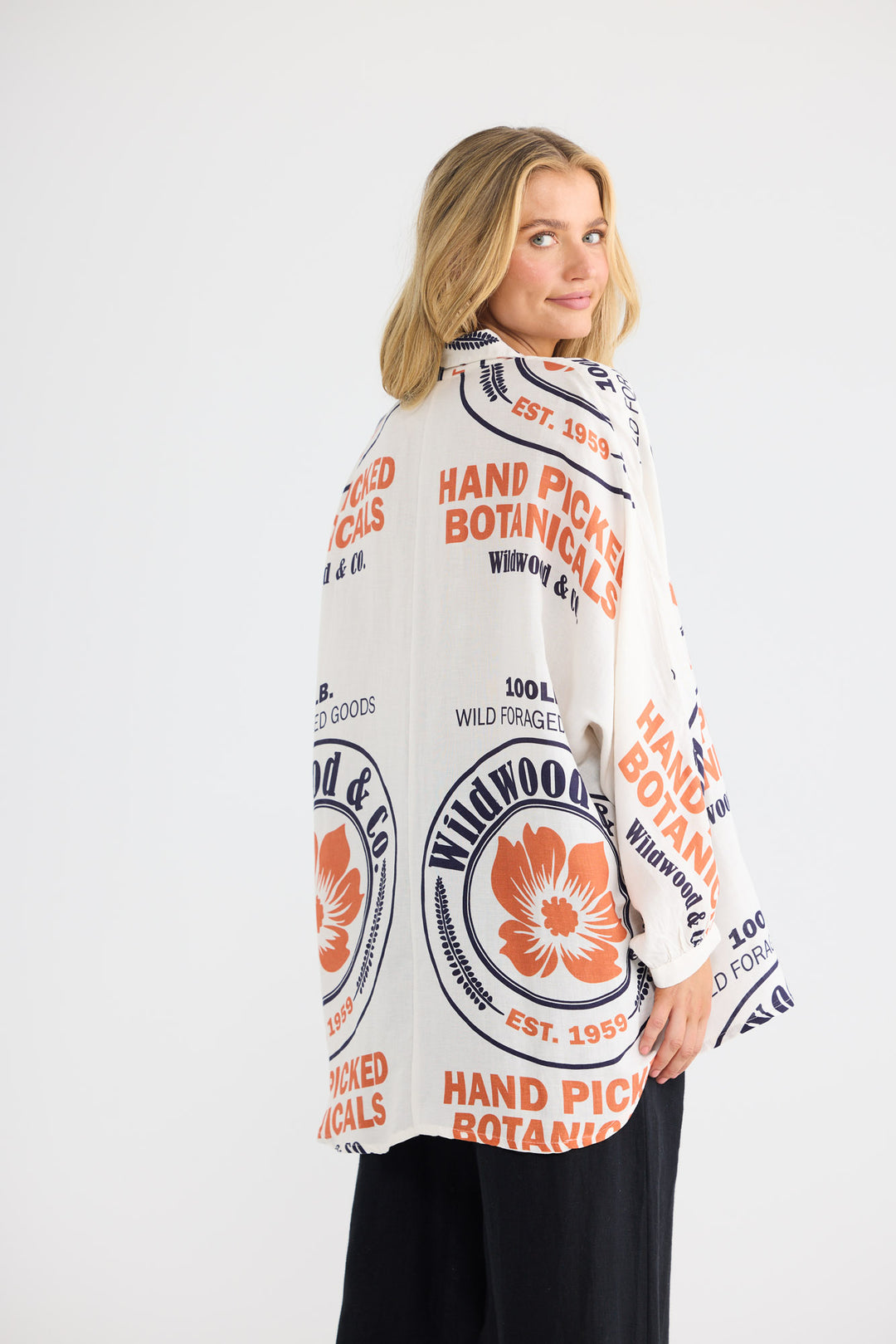 Milano Shirt in Hand Picked Botanicals with a button-through front closure.