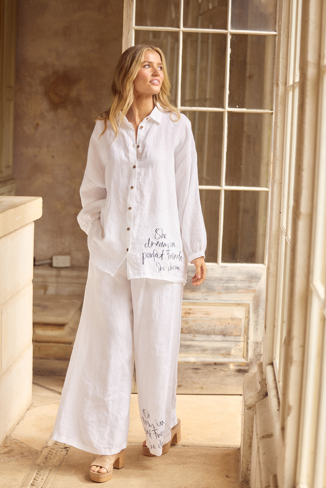 Positano Pants in White Linen — additional view 4.