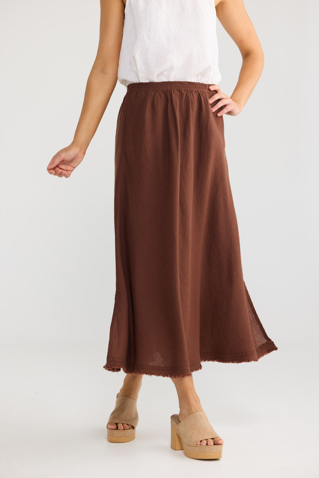 Sicily Skirt in Chocolate Linen — additional view 2.