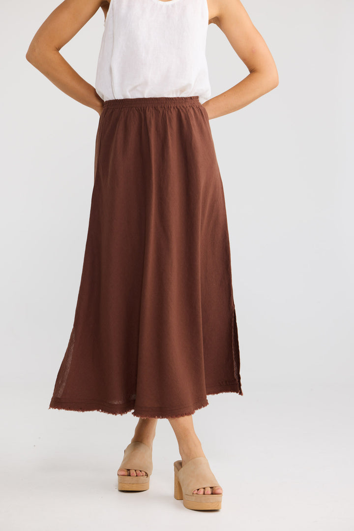 Sicily Skirt in Chocolate Linen — additional view.