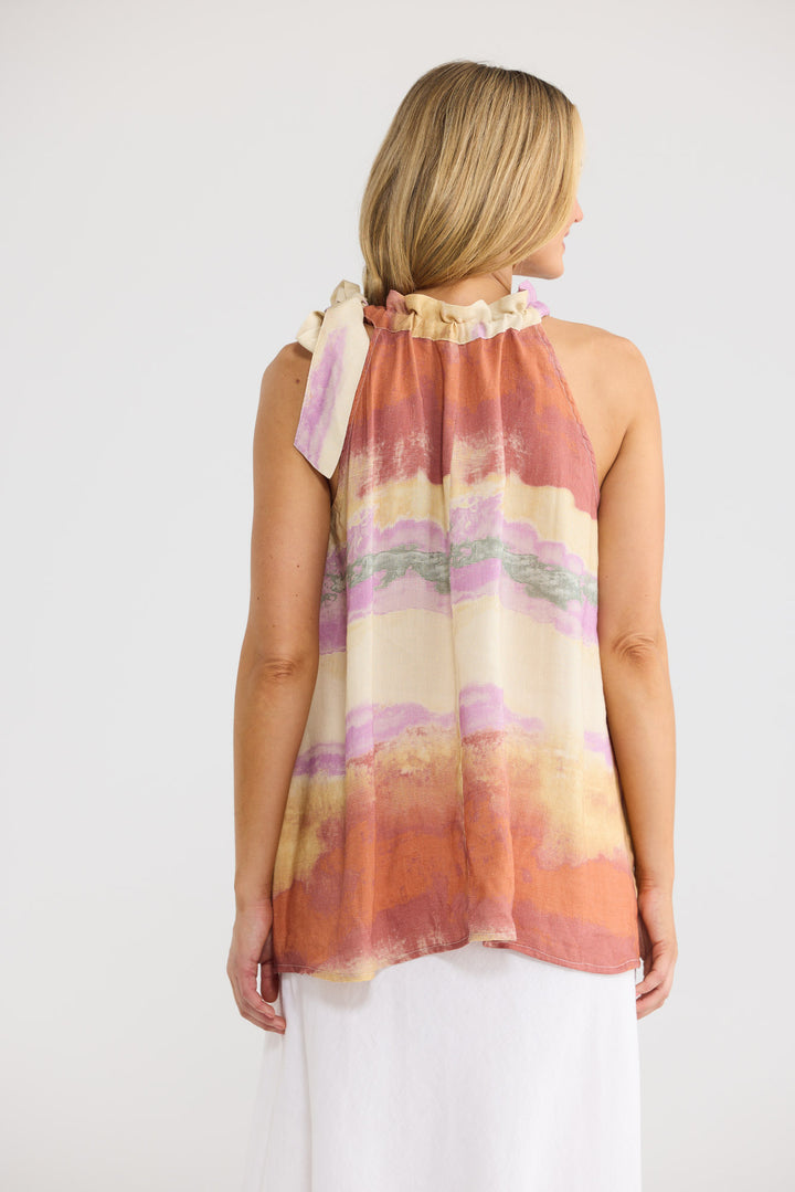 Lucia Top in Sand Dunes with a halter neckline.