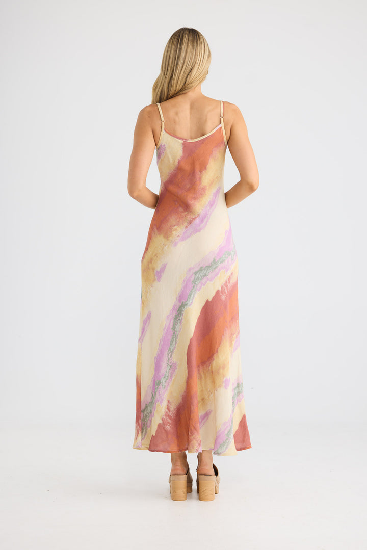 Coco Bias Dress in Sand Dunes with a scoop neckline.