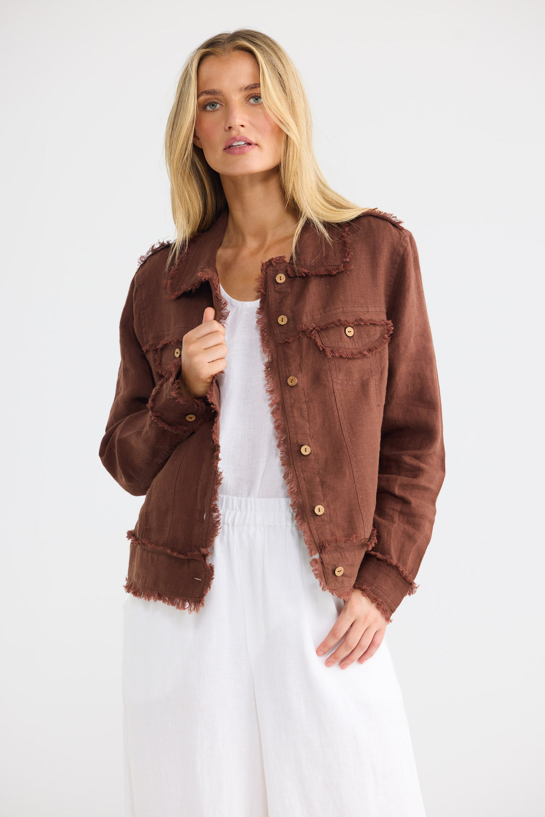 Monza Jacket in Chocolate Linen — additional view 2.
