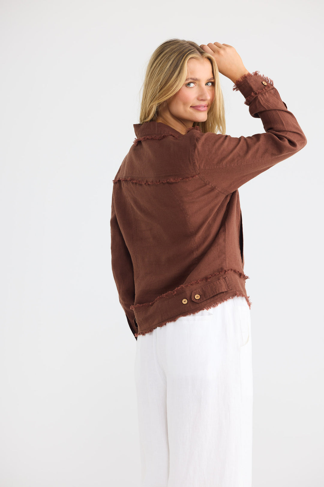 Monza Jacket in Chocolate Linen — additional view.