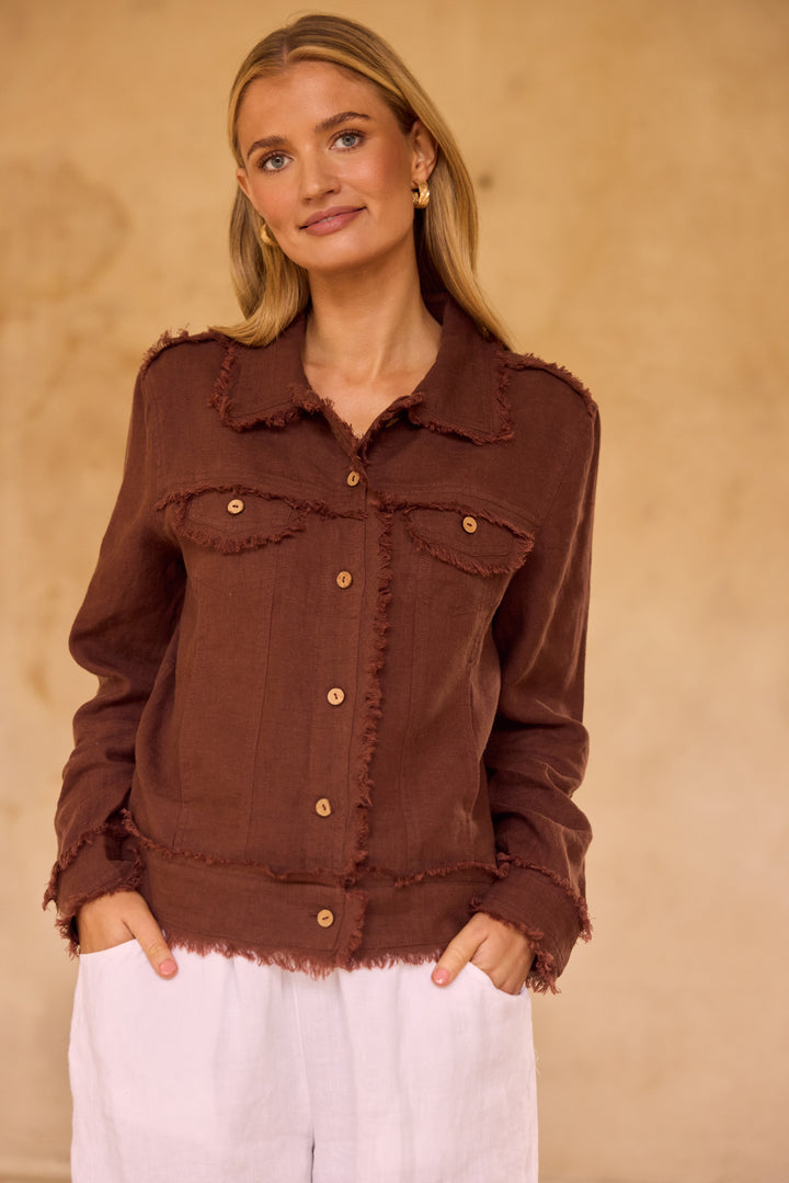 Monza Jacket in Chocolate Linen — additional view 5.