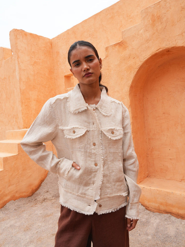 Monza Jacket in Natural Linen — additional view 5.