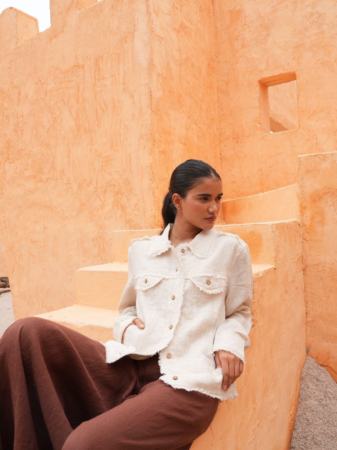 Monza Jacket in Natural Linen — additional view 4.
