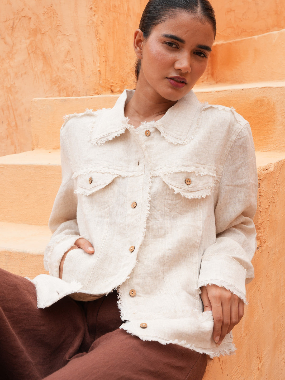 Monza Jacket in Natural Linen — additional view 3.